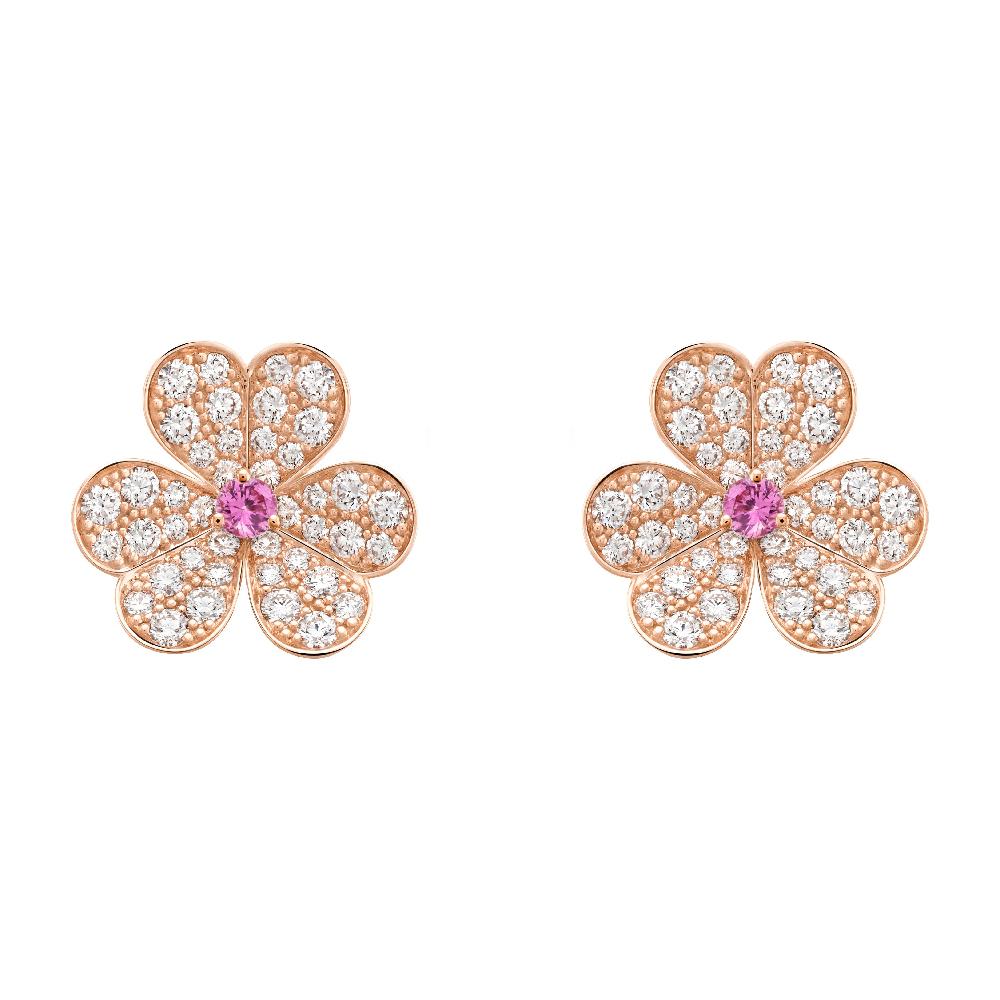 [Clover-Jewelry]FRIVOLE PINK GOLD FLOWER DIAMOND EARRINGS