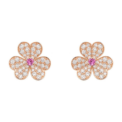 [Clover-Jewelry]FRIVOLE PINK GOLD FLOWER DIAMOND EARRINGS