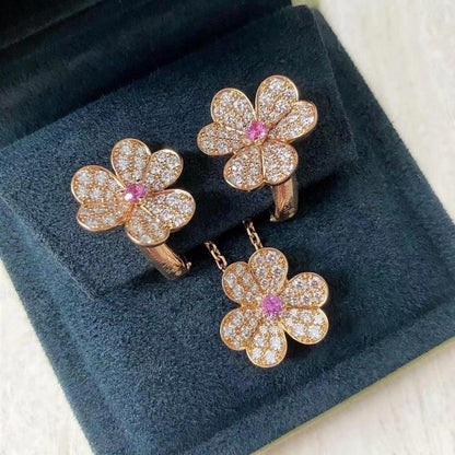 [Clover-Jewelry]FRIVOLE PINK GOLD FLOWER DIAMOND EARRINGS