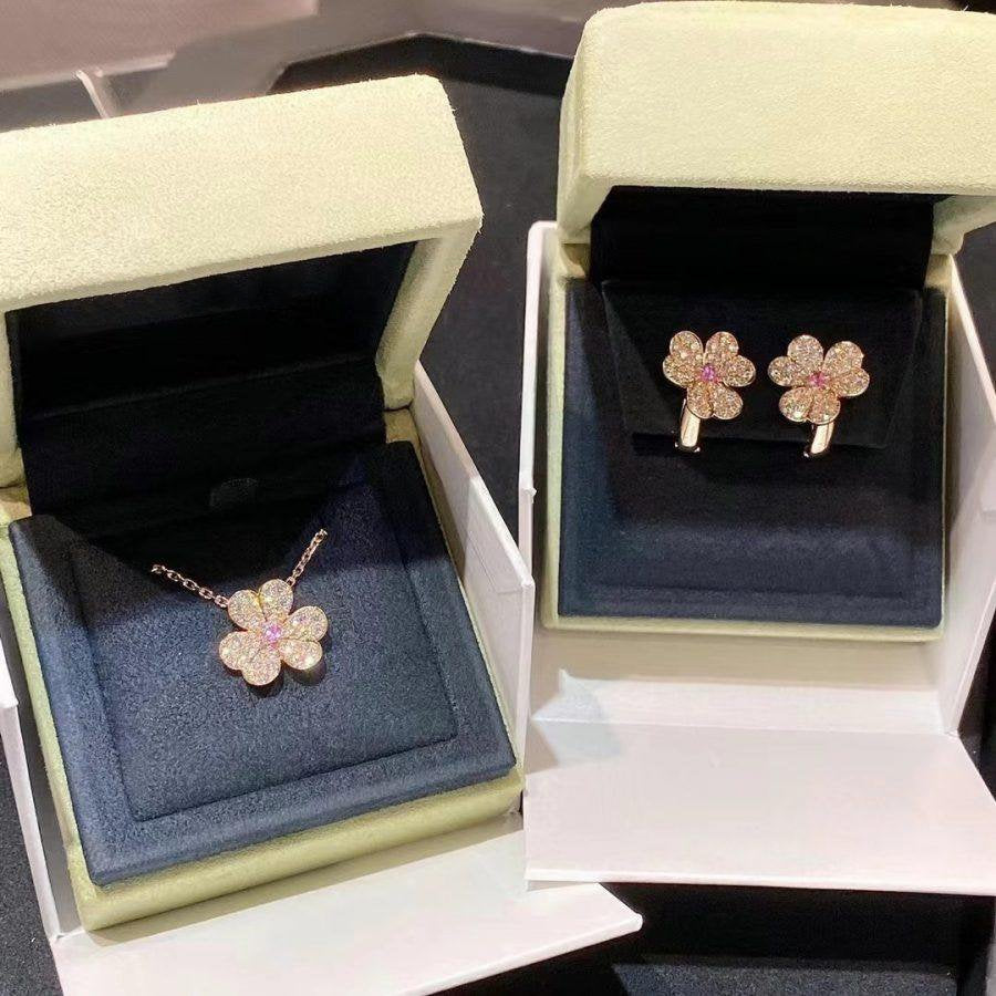 [Clover-Jewelry]FRIVOLE PINK GOLD FLOWER DIAMOND EARRINGS