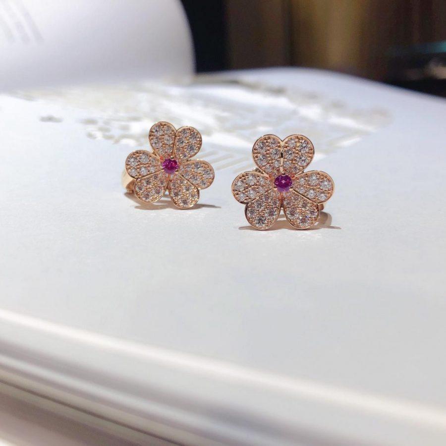 [Clover-Jewelry]FRIVOLE PINK GOLD FLOWER DIAMOND EARRINGS