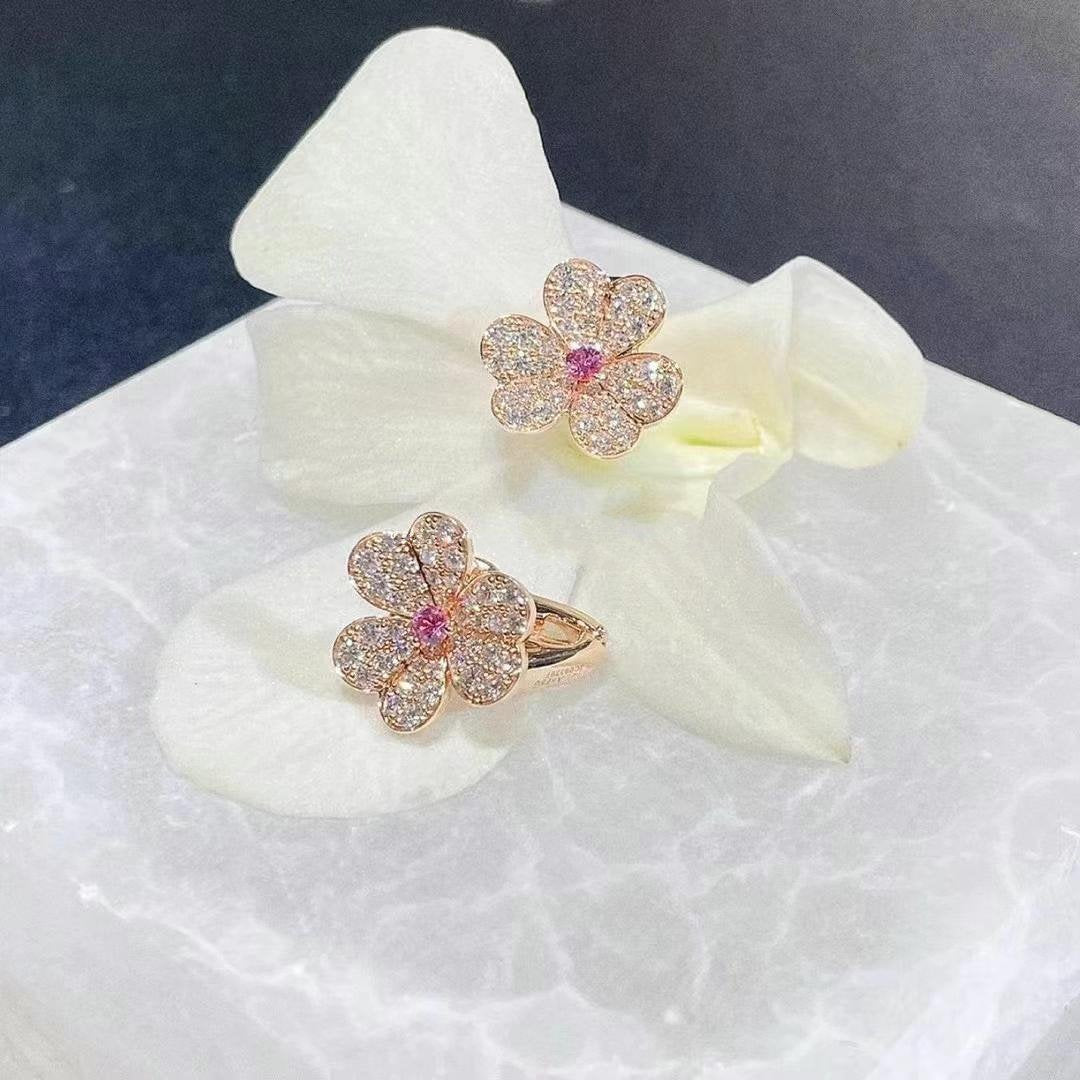 [Clover-Jewelry]FRIVOLE PINK GOLD FLOWER DIAMOND EARRINGS