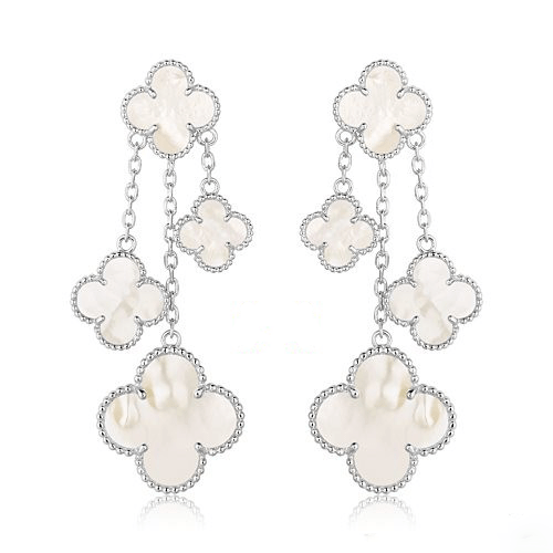 [Clover-Jewelry]CLOVER EARRINGS WHITE MOP 4 MOTIFS SILVER