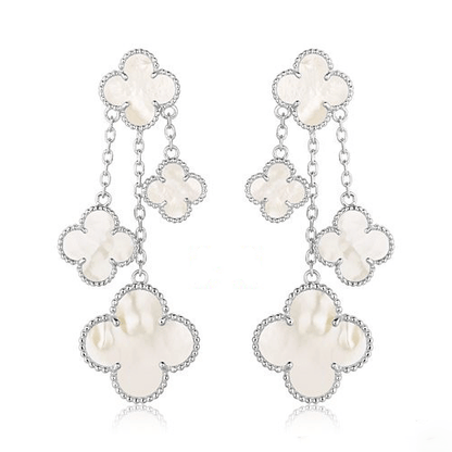 [Clover-Jewelry]CLOVER EARRINGS WHITE MOP 4 MOTIFS SILVER