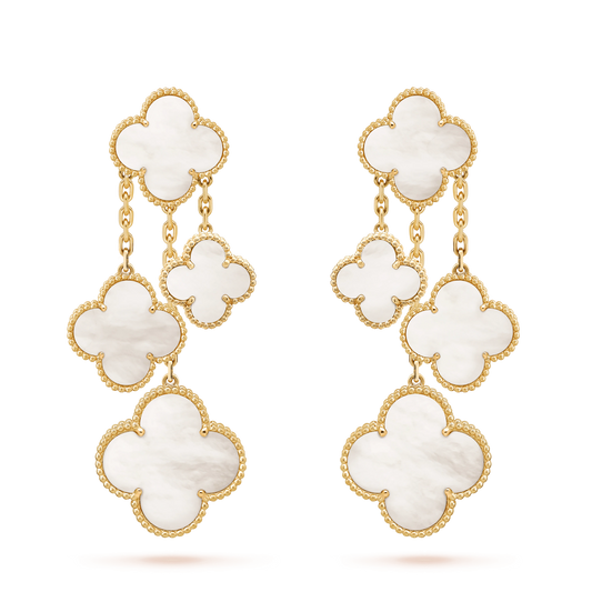 [Clover-Jewelry]CLOVER EARRINGS WHITE MOP 4 MOTIFS GOLD