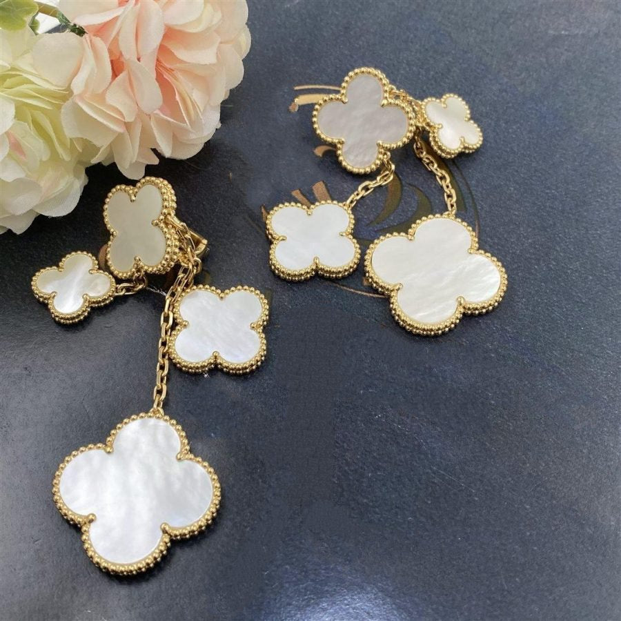 [Clover-Jewelry]CLOVER EARRINGS WHITE MOP 4 MOTIFS GOLD