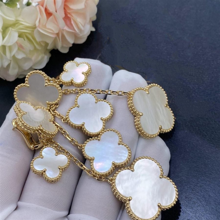 [Clover-Jewelry]CLOVER EARRINGS WHITE MOP 4 MOTIFS GOLD