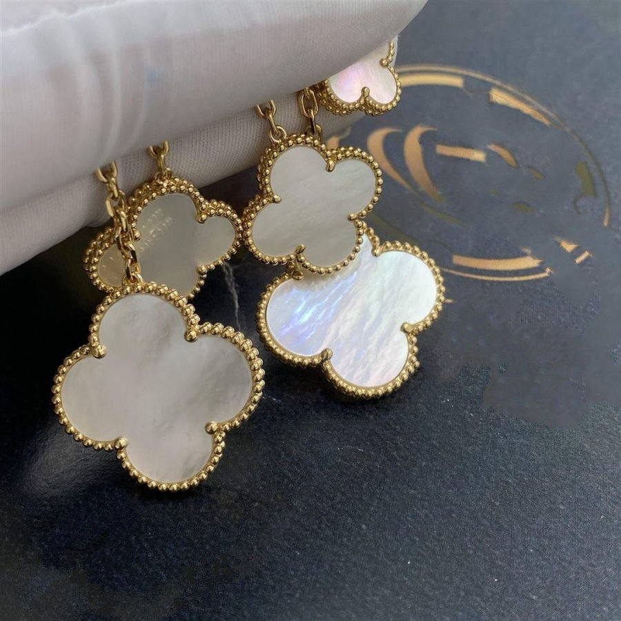 [Clover-Jewelry]CLOVER EARRINGS WHITE MOP 4 MOTIFS GOLD