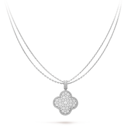 [Clover-Jewelry]CLOVER 25MM SILVER FULL DIAMOND BIG CLOVER NECKLACE