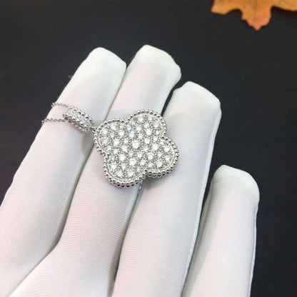 [Clover-Jewelry]CLOVER 25MM SILVER FULL DIAMOND BIG CLOVER NECKLACE