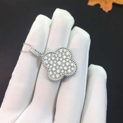 [Clover-Jewelry]CLOVER 25MM SILVER FULL DIAMOND BIG CLOVER NECKLACE