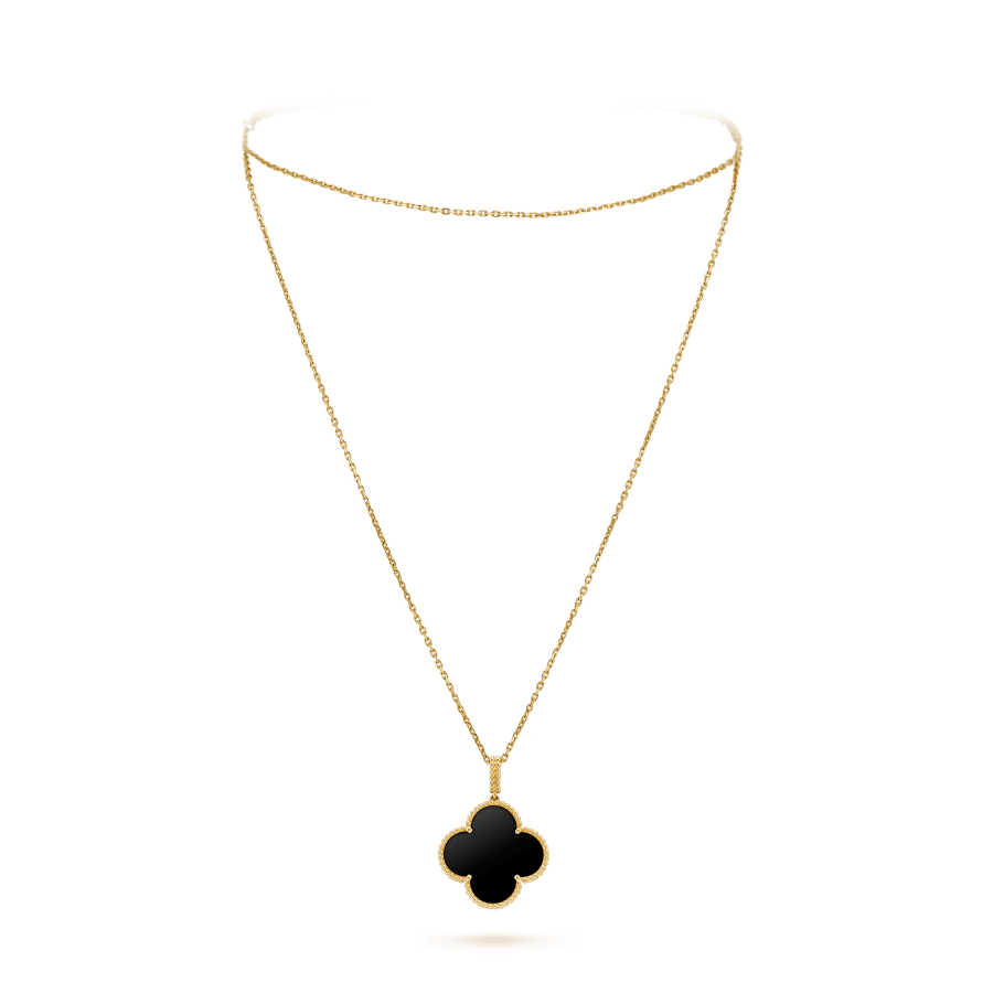 [Clover-Jewelry]CLOVER 25MM GOLD ONYX BIG CLOVER NECKLACE