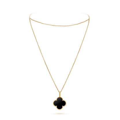 [Clover-Jewelry]CLOVER 25MM GOLD ONYX BIG CLOVER NECKLACE