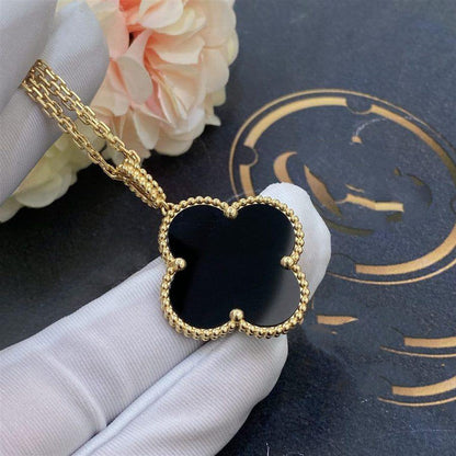 [Clover-Jewelry]CLOVER 25MM GOLD ONYX BIG CLOVER NECKLACE