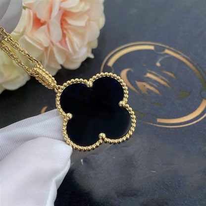 [Clover-Jewelry]CLOVER 25MM GOLD ONYX BIG CLOVER NECKLACE