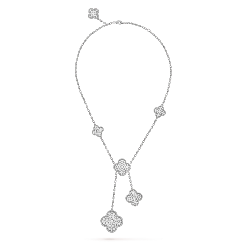 [Clover-Jewelry]CLOVER 5 MOTIFS SILVER DIAMONDS NECKLACE