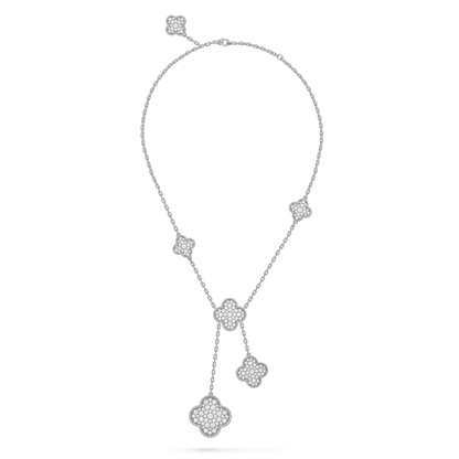 [Clover-Jewelry]CLOVER 5 MOTIFS SILVER DIAMONDS NECKLACE