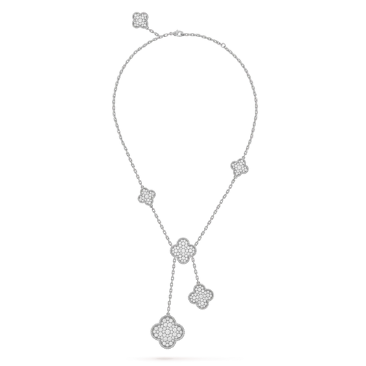 [Clover-Jewelry]CLOVER 5 MOTIFS SILVER DIAMONDS NECKLACE