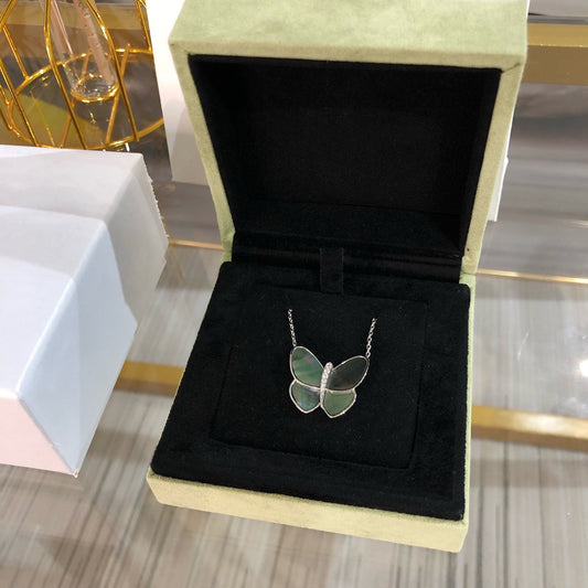 [Clover-Jewelry]LARGE BUTTERFLY SILVER PENDANT DIAMOND NECKLACE