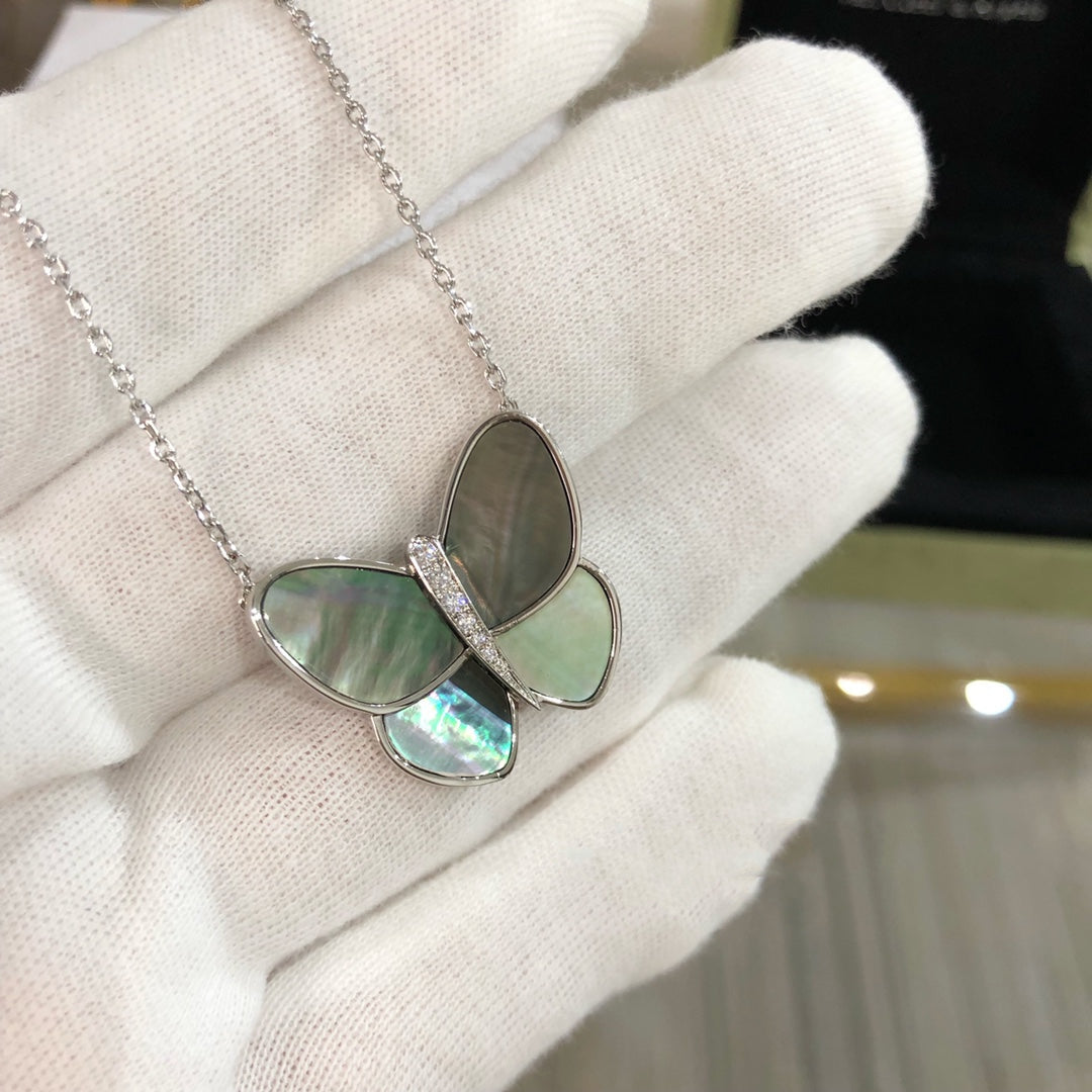 [Clover-Jewelry]LARGE BUTTERFLY SILVER PENDANT DIAMOND NECKLACE