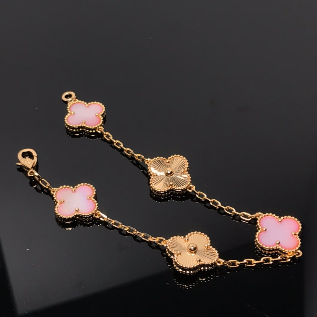 [Clover-Jewelry]CLOVER BRACELET 5 MOTIF PINK AND PINK GOLD