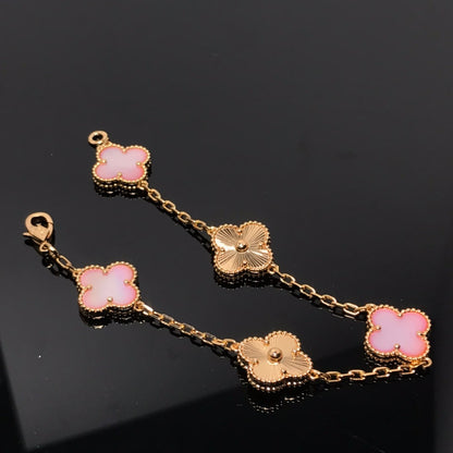 [Clover-Jewelry]CLOVER BRACELET 5 MOTIF PINK AND PINK GOLD