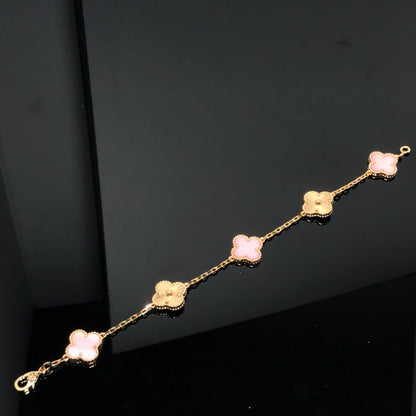 [Clover-Jewelry]CLOVER BRACELET 5 MOTIF PINK AND PINK GOLD