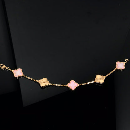 [Clover-Jewelry]CLOVER BRACELET 5 MOTIF PINK AND PINK GOLD