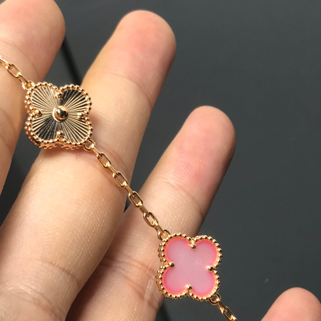 [Clover-Jewelry]CLOVER BRACELET 5 MOTIF PINK AND PINK GOLD