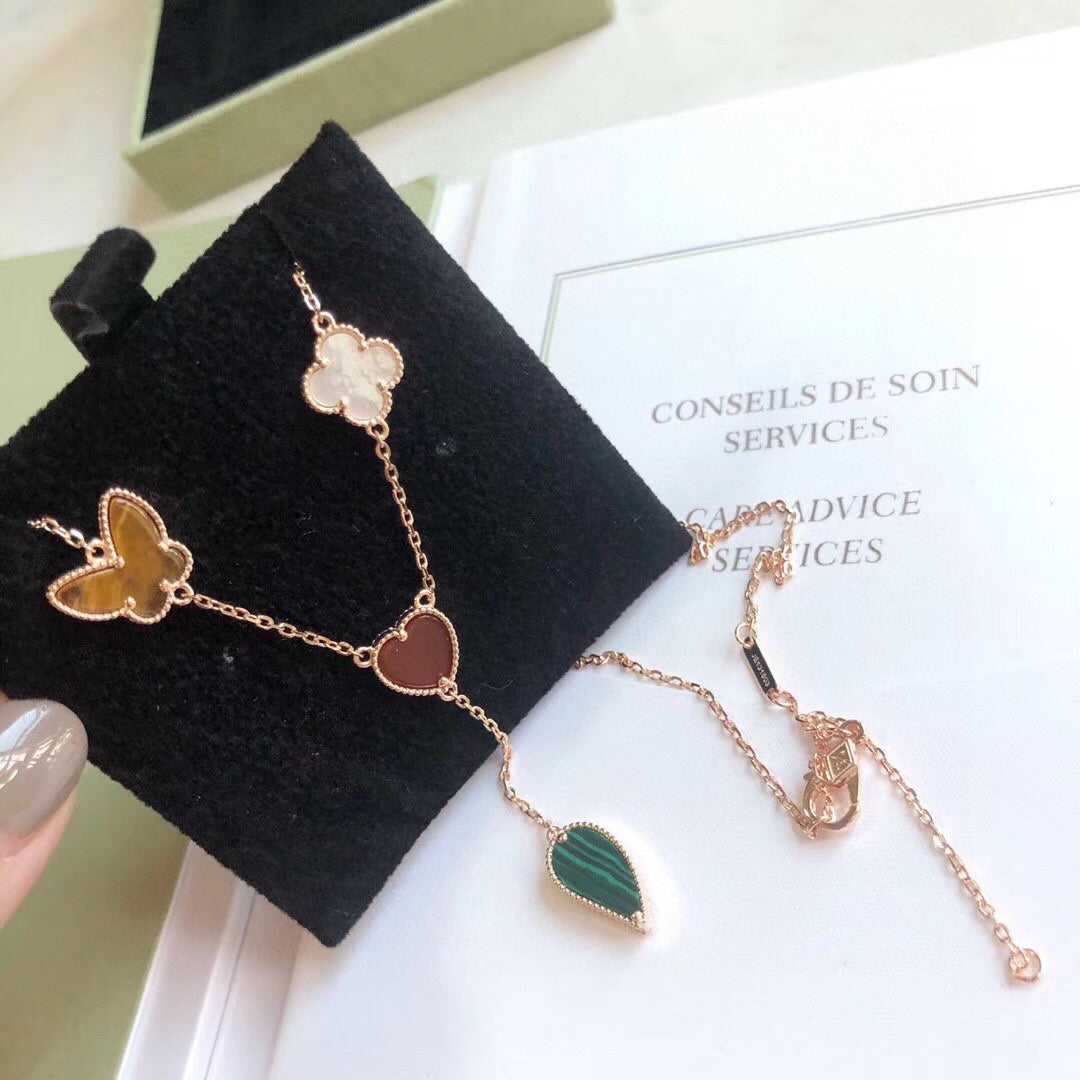 [Clover-Jewelry]LUCKY SPRING 4 MOTIFS ROSE GOLD NECKLACE