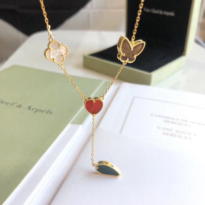 [Clover-Jewelry]LUCKY SPRING 4 MOTIFS ROSE GOLD NECKLACE