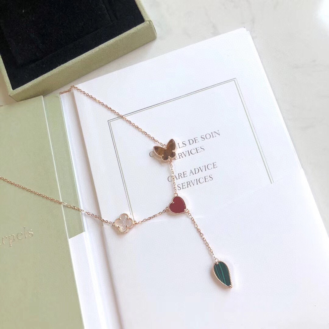 [Clover-Jewelry]LUCKY SPRING 4 MOTIFS ROSE GOLD NECKLACE