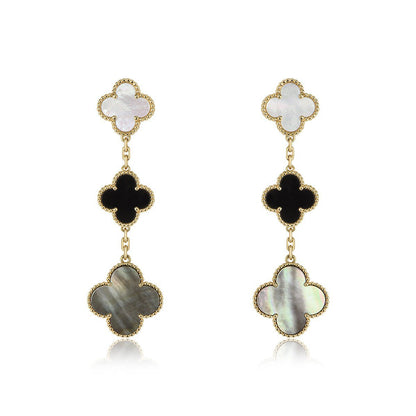 [Clover-Jewelry]CLOVER EARRINGS GOLD ONYX MOP 3 MOTIF