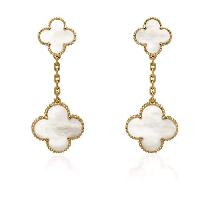 [Clover-Jewelry]CLOVER 2 MOTIF WHITE MOP EARRINGS