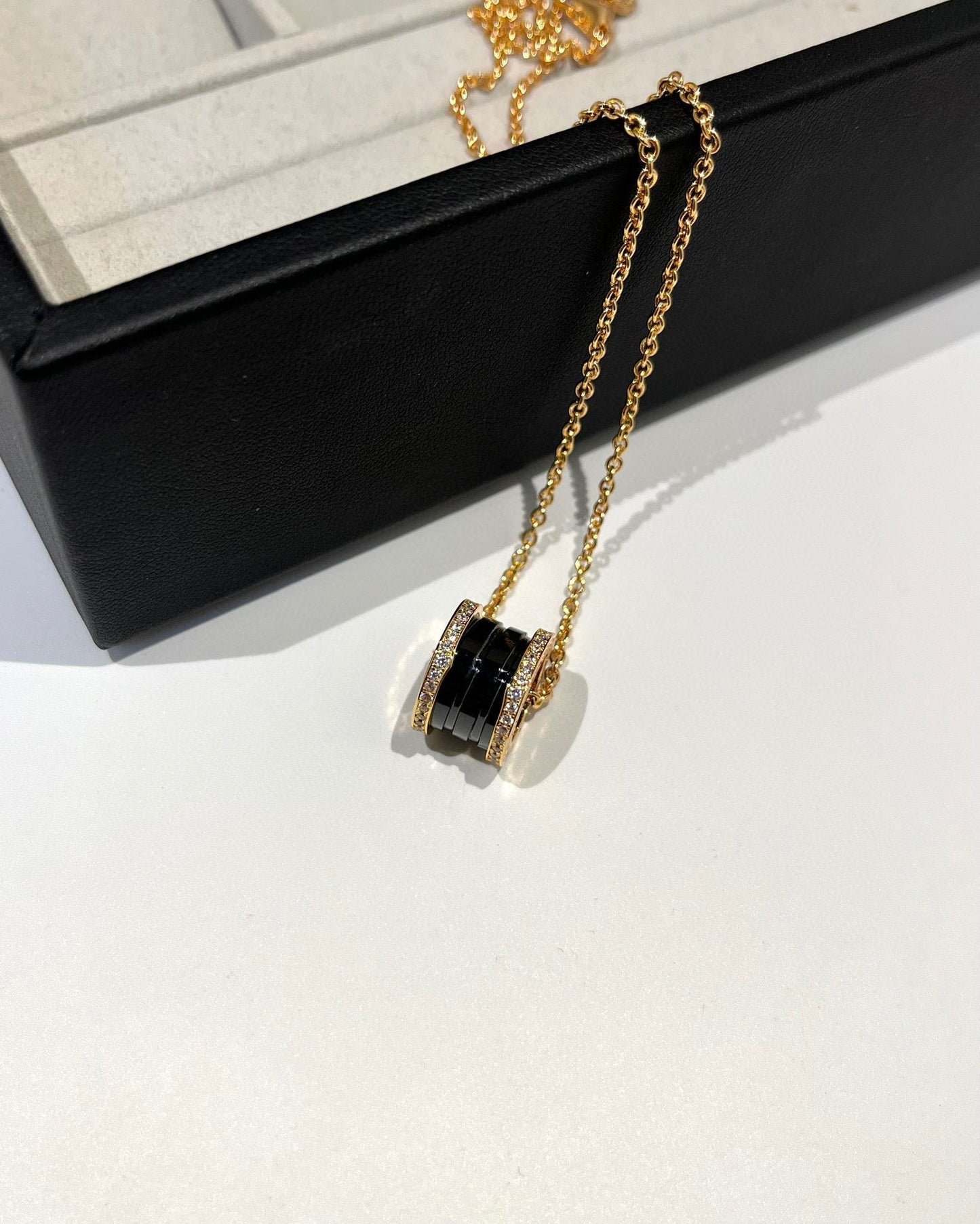 [Clover-Jewelry]ZERO 1 BLACK CERAMIC DIAMOND PINK GOLD NECKLACE