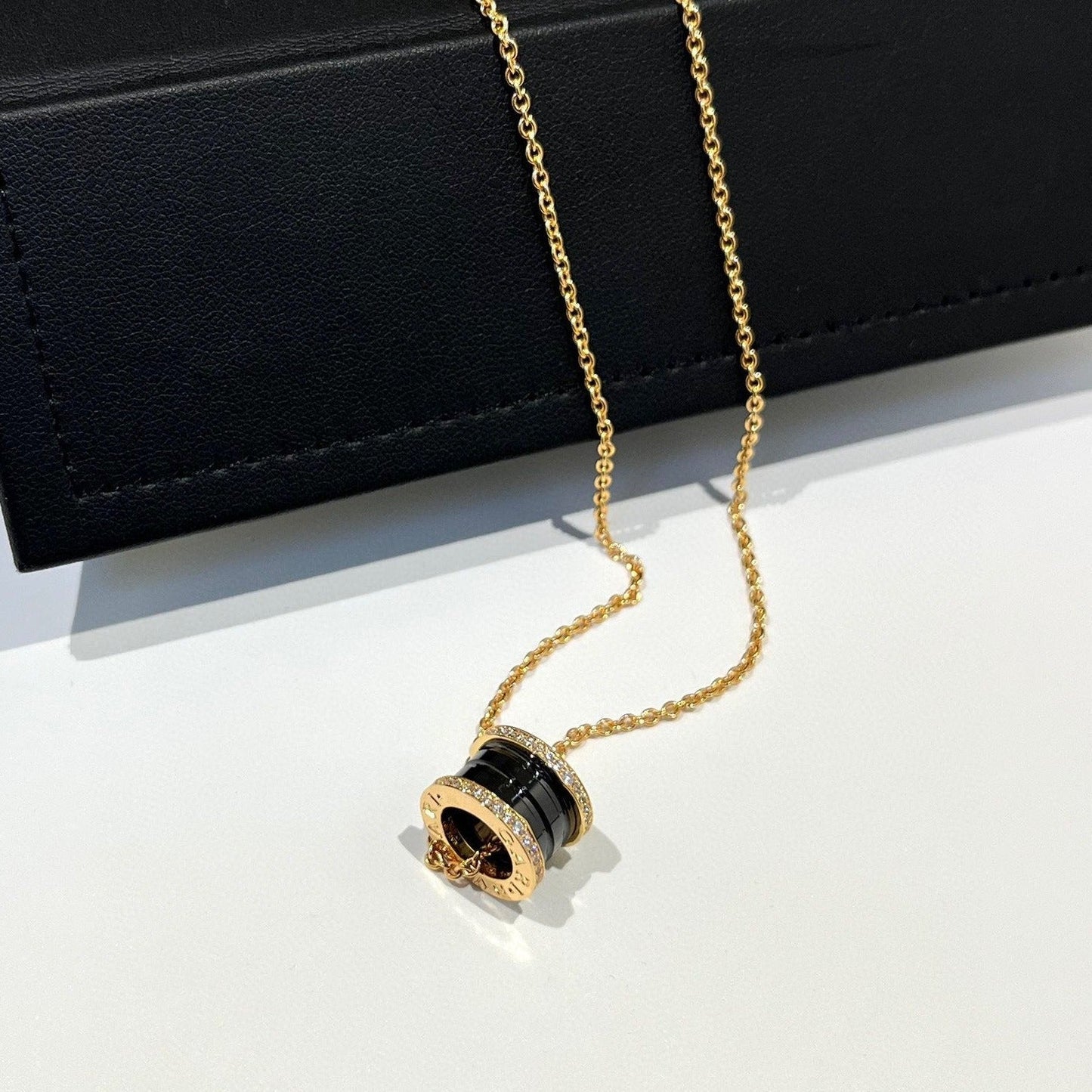 [Clover-Jewelry]ZERO 1 BLACK CERAMIC DIAMOND PINK GOLD NECKLACE