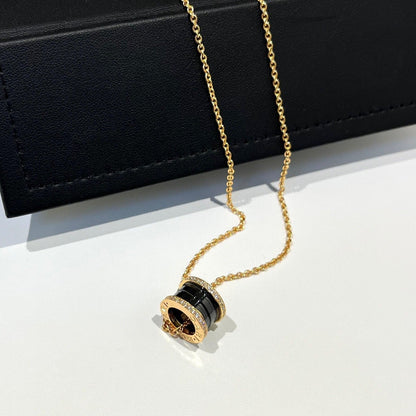 [Clover-Jewelry]ZERO 1 BLACK CERAMIC DIAMOND PINK GOLD NECKLACE