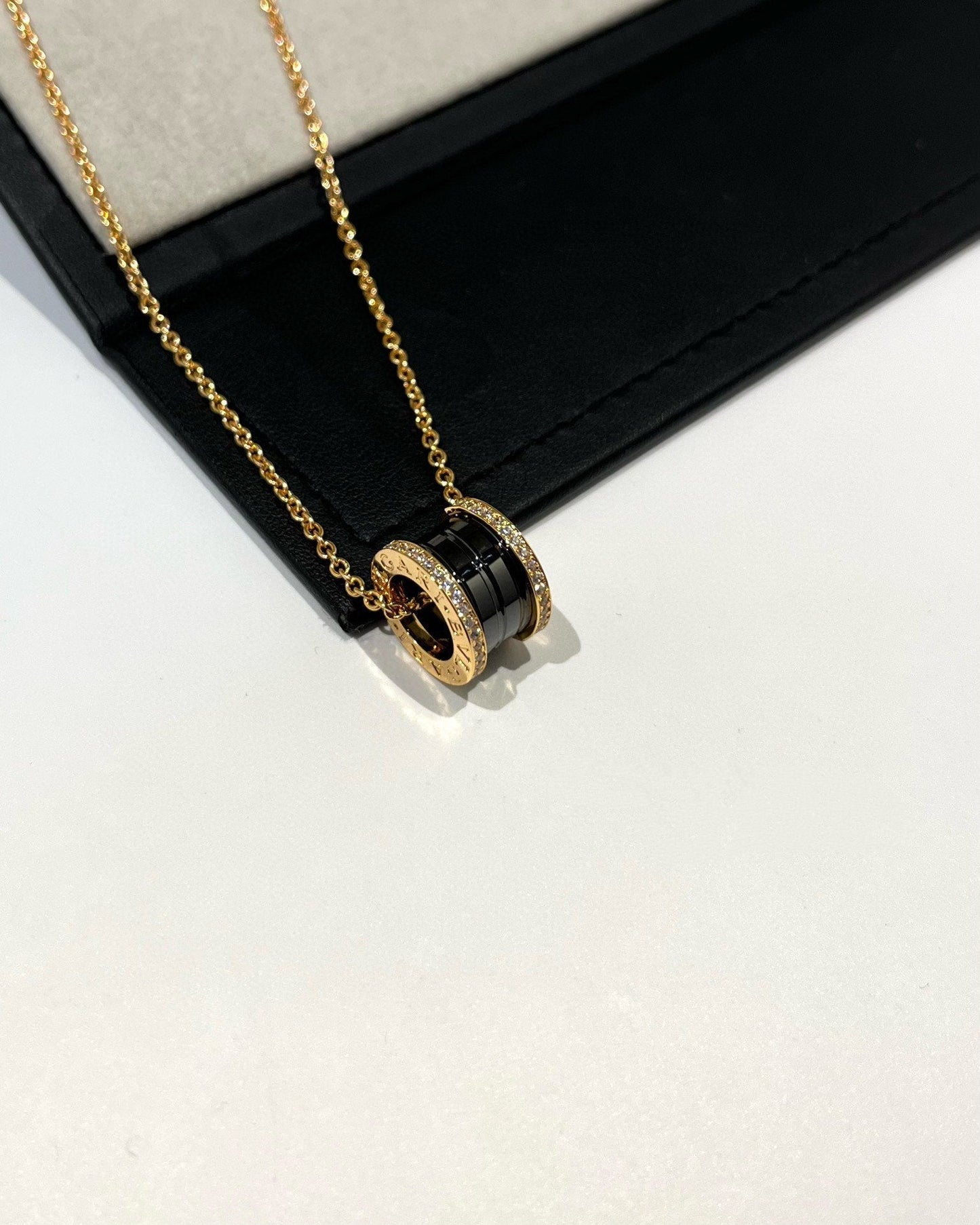 [Clover-Jewelry]ZERO 1 BLACK CERAMIC DIAMOND PINK GOLD NECKLACE