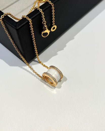 [Clover-Jewelry]ZERO 1 WHITE CERAMIC DIAMOND PINK GOLD NECKLACE